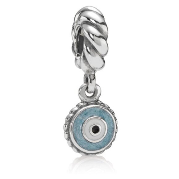 PANDORA Blue Eye Dangle Authentic Sterling Silver Enamel Rope Opalescent Blue - Picture 10 of 10